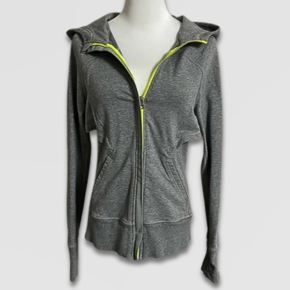 Lululemon After Asana Hoodie Front Zip Mesh Panel Grey/Neon Yellow Women’s US 8 - Picture 3 of 9